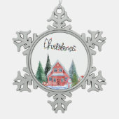 Illustratie Kat Cute Tin Sneeuwvlok Ornament (Voorkant)