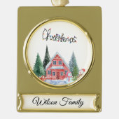 Illustratie Kat Cute Verguld Banner Ornament (Voorkant)