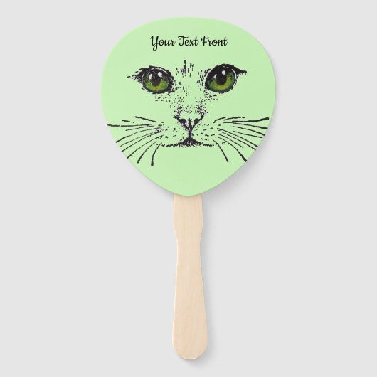Illustratie Kat Face Vibrant Eyes Whiskers Green Handwaaier (Voorkant)