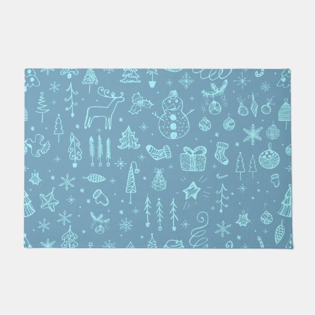 Illustratie kerstdoodle tekening voor verkuilen | deurmat (Voorkant)