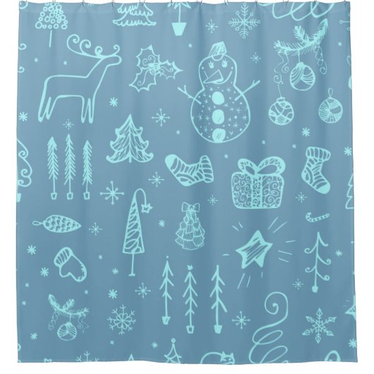 Illustratie kerstdoodle tekening voor verkuilen | douchegordijn (Voorkant)