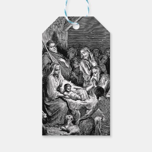 Illustratie kerstfeestscène cadeaulabel (Voorkant)