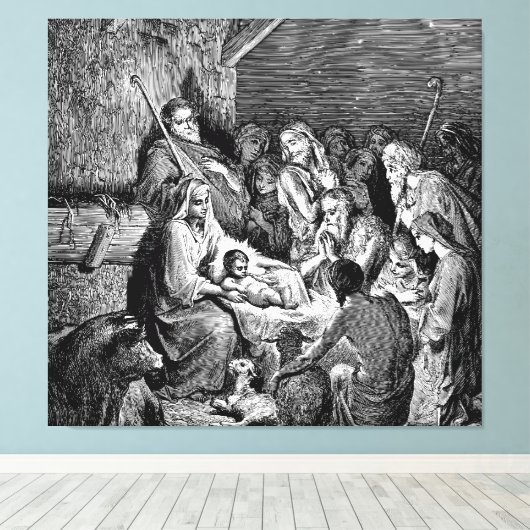 Illustratie kerstfeestscène canvas afdruk (Insitu (Houten vloer))