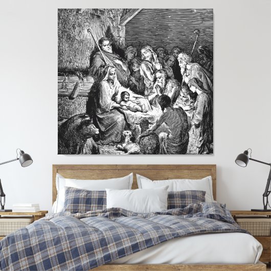 Illustratie kerstfeestscène canvas afdruk (Insitu (Slaapkamer))