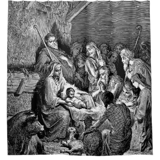 Illustratie kerstfeestscène douchegordijn (Voorkant)