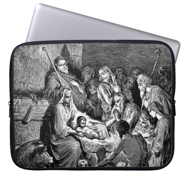Illustratie kerstfeestscène laptop sleeve (Voorkant)