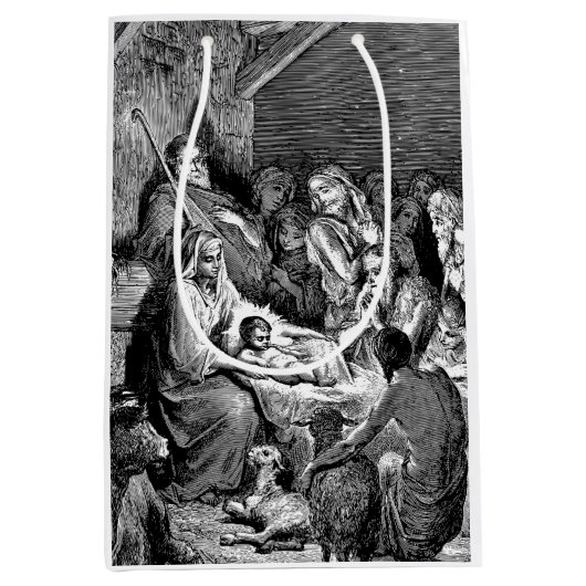 Illustratie kerstfeestscène medium cadeauzakje (Voorkant)