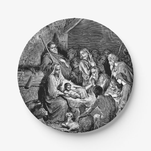 Illustratie kerstfeestscène papieren bordje (Voorkant)