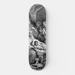 Illustratie kerstfeestscène persoonlijk skateboard