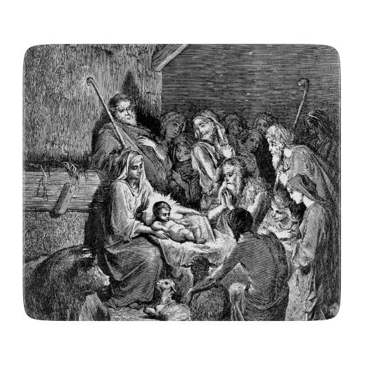 Illustratie kerstfeestscène snijplank (Voorkant)