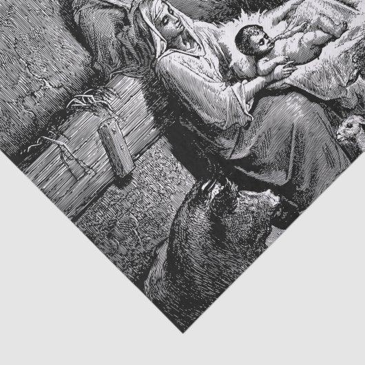 Illustratie kerstfeestscène tissuepapier (Detail)