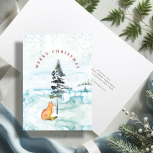 Illustratie kerstkaart met waterverf vosje feestdagen kaart