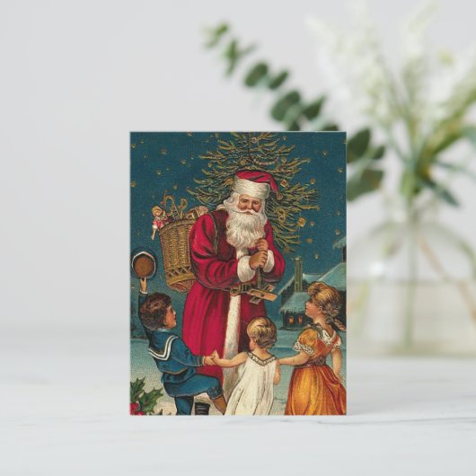  illustratie Kerstman en kinderen Feestdagenkaart (Staand voorkant)