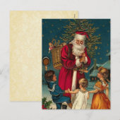  illustratie Kerstman en kinderen Feestdagenkaart (Voorkant / Achterkant)