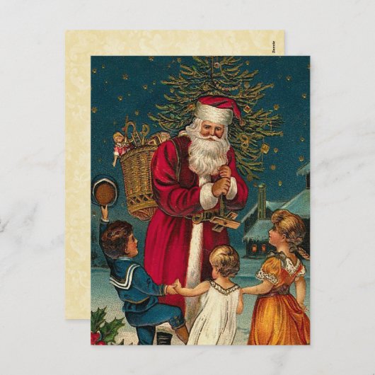  illustratie Kerstman en kinderen Feestdagenkaart (Voorkant / Achterkant)