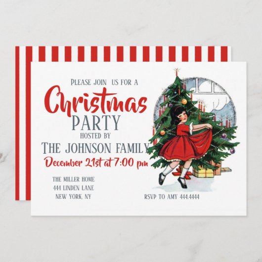  illustratie kerstmeisje kaart (Voorkant / Achterkant)