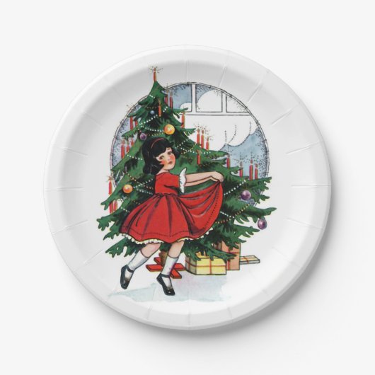 illustratie kerstmeisje papieren bordje (Voorkant)