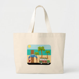 Illustratie kerstsurfen grote tote bag