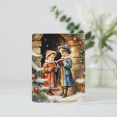  illustratie kind zingen kerstliedjes feestdagenkaart (Staand voorkant)