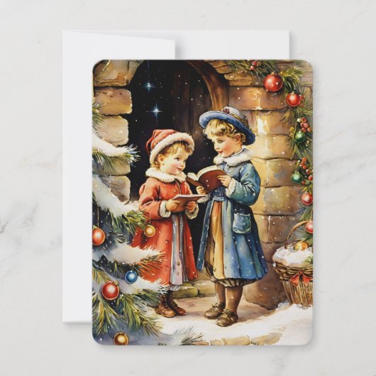  illustratie kind zingen kerstliedjes feestdagenkaart (Voorkant)