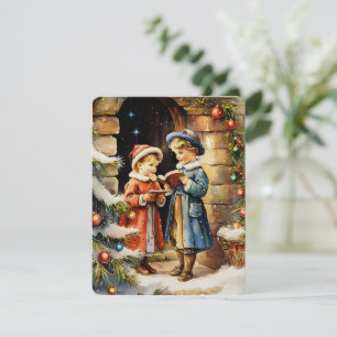 illustratie kind zingen kerstliedjes feestdagenkaart