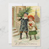 Illustratie kinderen kerstkaart vintage  (Voorkant)