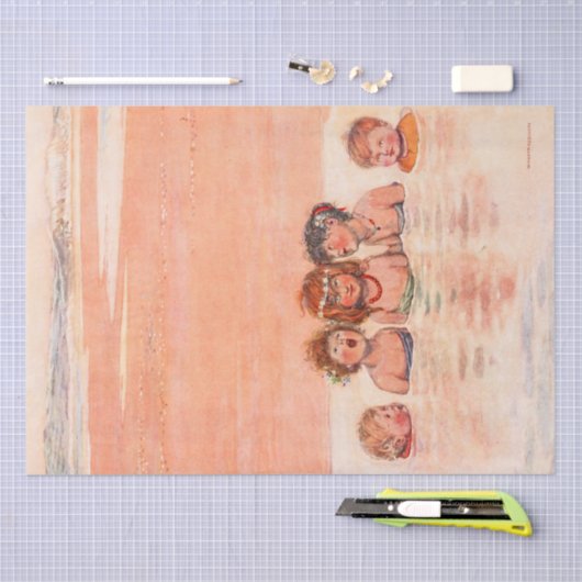  illustratie Kinderen op het strand Tissuepapier (Craft)