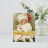 illustratie klein meisje in winterkat V2 Briefkaart (Staand voorkant)