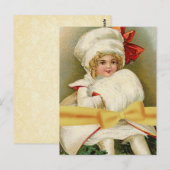 illustratie klein meisje in winterkat V2 Briefkaart (Voorkant / Achterkant)