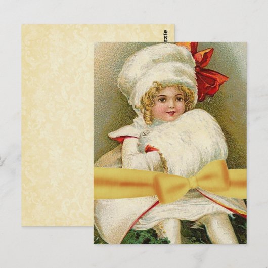  illustratie klein meisje in winterkat V2 Briefkaart (Voorkant / Achterkant)