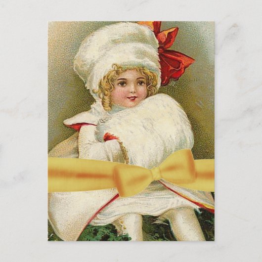 illustratie klein meisje in winterkat V2 Briefkaart (Voorkant)