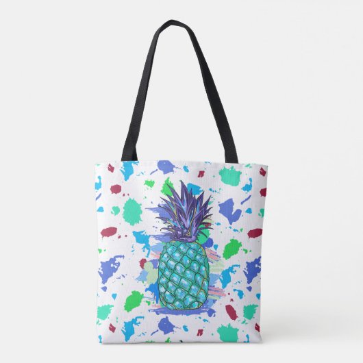 Illustratie kleurrijke anananas en schildpad tote bag (Achterkant)