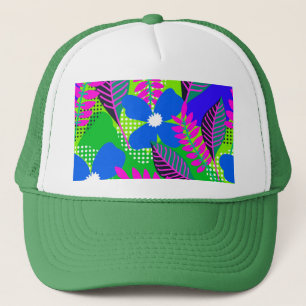 Illustratie kleurrijke bloemen en bladeren trucker pet
