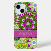 Illustratie kleurrijke flora - roze en groene naam Case-Mate iPhone case (Achterkant)