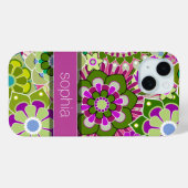 Illustratie kleurrijke flora - roze en groene naam Case-Mate iPhone case (Achterkant (horizontaal))