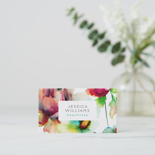 Illustratie kleurrijke Floral Collage Waterverven Visitekaartje (Staand voorkant)