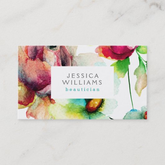 Illustratie kleurrijke Floral Collage Waterverven Visitekaartje (Voorkant)