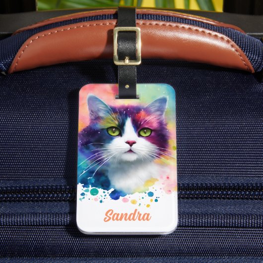 Illustratie kleurrijke katten en aangepaste naam bagagelabel (Voorkant Insitu 2)