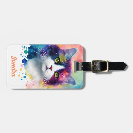 Illustratie kleurrijke katten en aangepaste naam bagagelabel (Voorkant horizontaal)