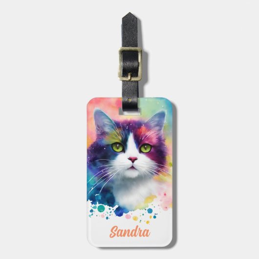 Illustratie kleurrijke katten en aangepaste naam bagagelabel (Voorkant verticaal)