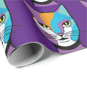 Illustratie kleurrijke kattenvrouw cadeaupapier (Rol Hoek)