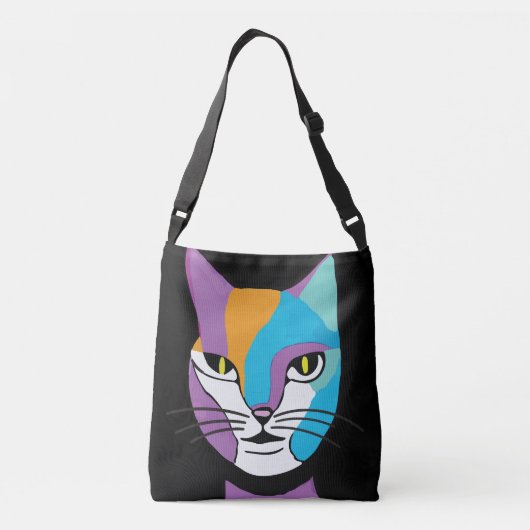 Illustratie kleurrijke kattenvrouw crossbody tas (Achterkant)