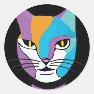 Illustratie kleurrijke kattenvrouw ronde sticker