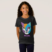 Illustratie kleurrijke kattenvrouw t-shirt (Voorkant volledig)
