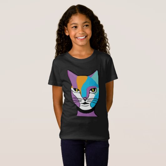 Illustratie kleurrijke kattenvrouw t-shirt (Voorkant volledig)