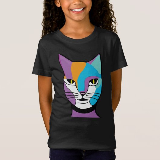 Illustratie kleurrijke kattenvrouw t-shirt (Voorkant)