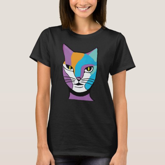 Illustratie kleurrijke kattenvrouw t-shirt (Voorkant)