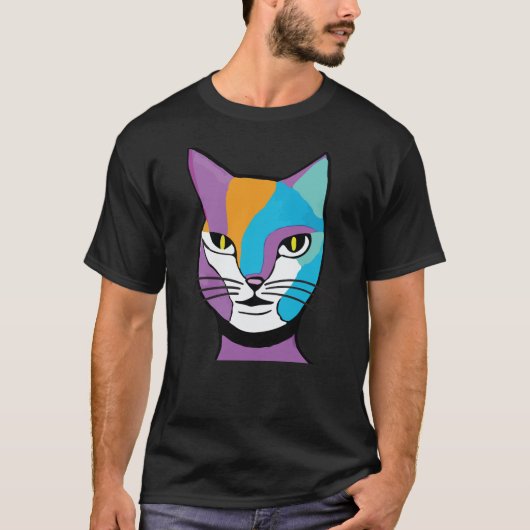 Illustratie kleurrijke kattenvrouw t-shirt (Voorkant)