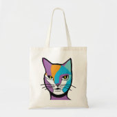 Illustratie kleurrijke kattenvrouw tote bag (Voorkant)