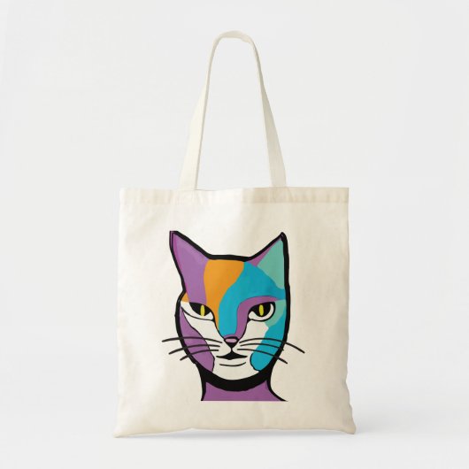 Illustratie kleurrijke kattenvrouw tote bag (Voorkant)